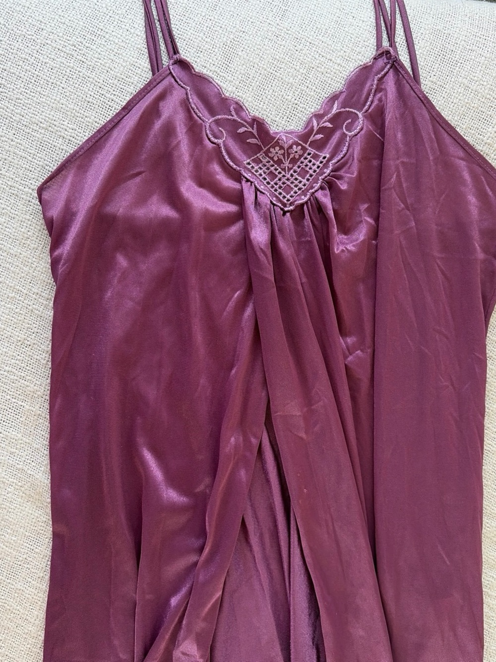 Satin Embroidered Mauve Slip Dress